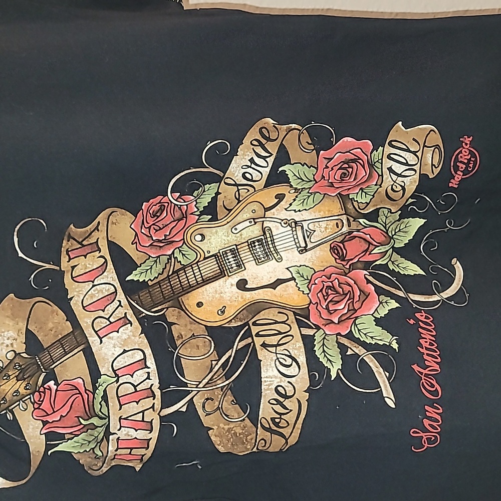 Hard Rock Cafe San Antonio Black Tee with Guitar and Roses Women Size L - Picture 4 of 7